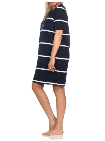 NORMANN Kurzarm Frottee Nachthemd Maritimer Look - 85723 in marine