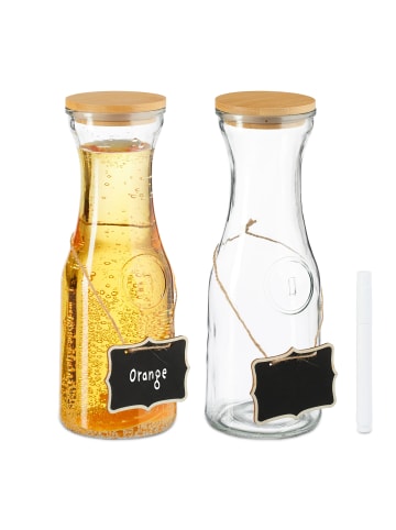 relaxdays 2 x Wasserkaraffe in Transparent/ Natur - 1 Liter