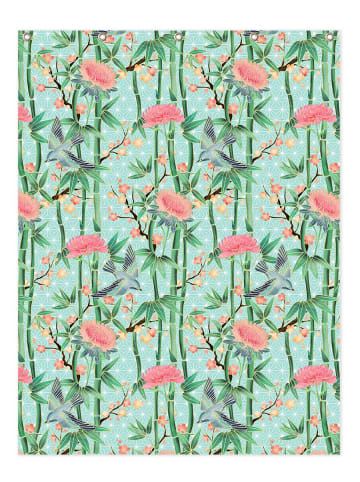 Juniqe Duschvorhang "Bamboo Birds and Blossom Mint" in Grün & Rosa