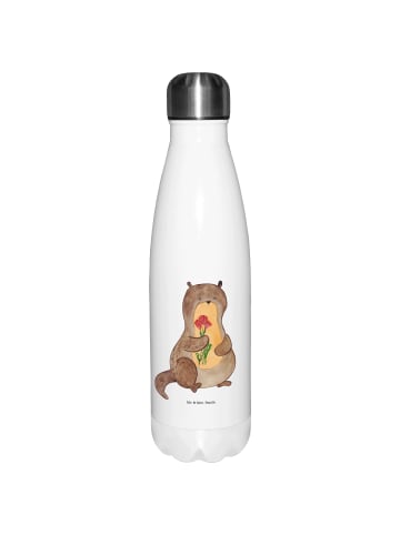 Mr. & Mrs. Panda Sport Trinkflasche Otter Blumenstrauß ohne Spruch in Weiß
