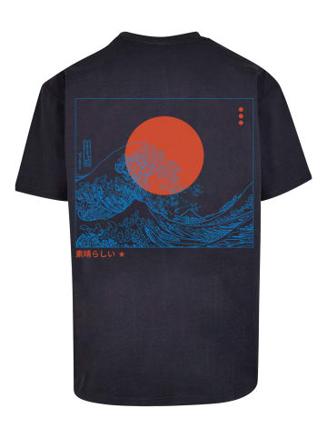 F4NT4STIC Heavy Oversize T-Shirt Kanagawa Welle Japan in marineblau