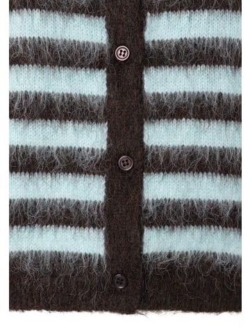 More & More kurze, haarige Flauschstrickjacke in braun/türkis