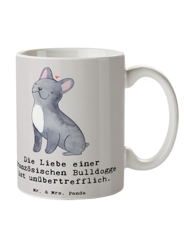Mr. & Mrs. Panda Pott Französische Bulldogge Liebe mit Spruch in Grau Pastell