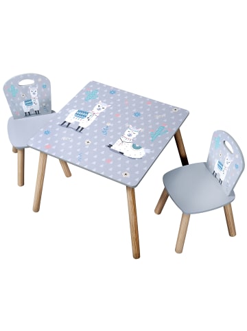 Kesper Kindertisch + 2 Stühle, grau mit Lamas in Grau, (B) 55 x (H) 45 x (L) 55 cm