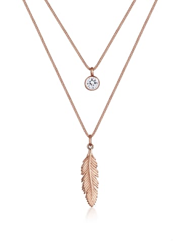 Elli Halskette 925 Sterling Silber Boho, Feder in Rosegold