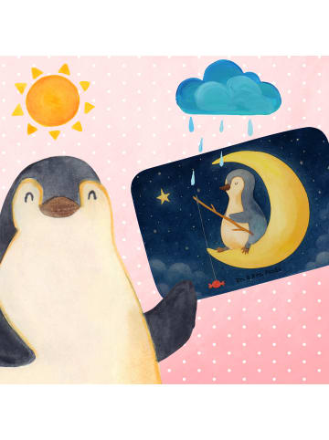 Mr. & Mrs. Panda Badezimmerteppich Pinguin Mond Design ohne Spruch in Weiß