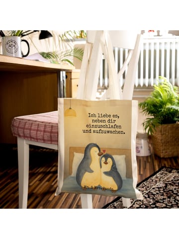 Mr. & Mrs. Panda Tragetasche Pinguine Einschlafen Design mit Spruch in Weiß