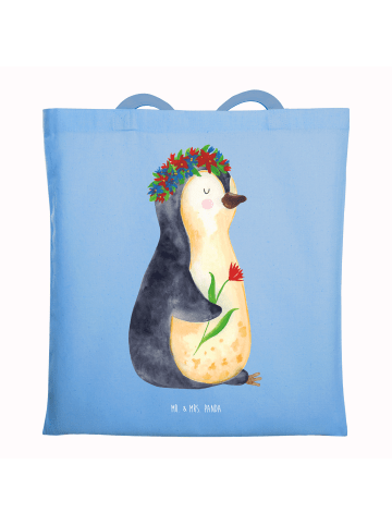 Mr. & Mrs. Panda Stofftasche Pinguin Blumen ohne Spruch in Sky Blue