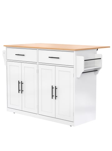ABRIHOME Küchenwagen in Weiß mit klappbarer Tischplatte 120x46x91 cm