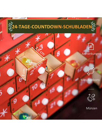HOMCOM Weihnachts-Adventskalender-22,5L x 8B x 36H cm-Rot