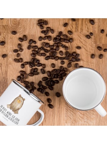 Mr. & Mrs. Panda Emaille Tasse Bär sitzend mit Spruch in Weiß