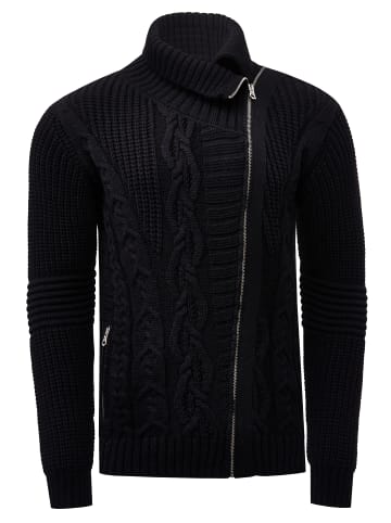 Rusty Neal Strick Jacke mit Rollkragen und Asymmetrischem Reißverschluss in Schwarz