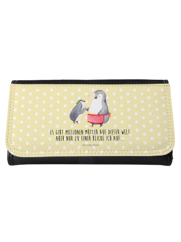 Mr. & Mrs. Panda Portemonnaie für Damen Pinguin mit Kind mit Spruch in Gelb Pastell