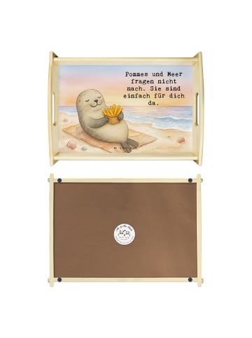 Mr. & Mrs. Panda Tablett Holz Robbe Pommes Design mit Spruch in Weiß