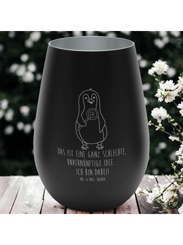 Mr. & Mrs. Panda Windlicht Glas Pinguin Lolli mit Spruch in Schwarz