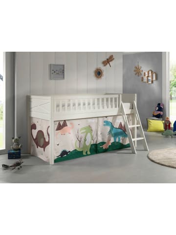 58 aufm Kessel KINDERBETT Karyl 208x114x135 Massivholz Weiß Textilset Dino