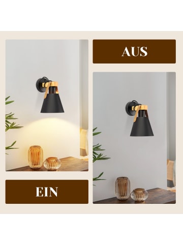 ZMH Wandleuchte in schwarz vintage Holz 1-flammige E27 retro Nachttischlampe