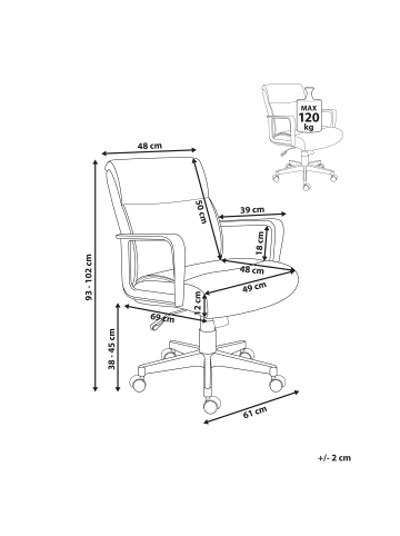 Beliani Bürostuhl BYRON in Grau/Schwarz - (W) 61 x (H) 93 x (L) 69 cm