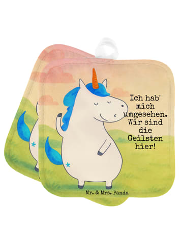 Mr. & Mrs. Panda Ofenhandschuhe Einhorn Mann Design mit Spruch in Weiß