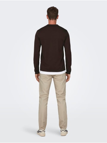 Only&Sons Polo Langarm Shirt Basic Pullover ONSWYLER in Braun