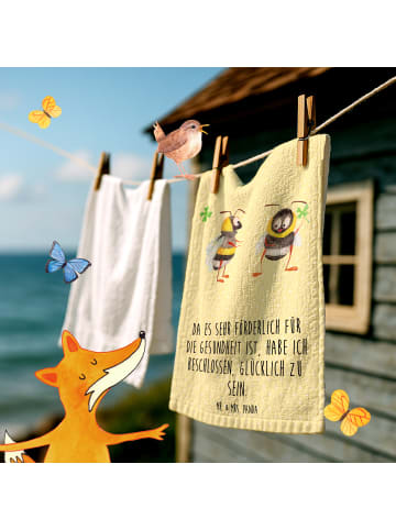 Mr. & Mrs. Panda handtuch gäste wc Hummeln Kleeblatt mit Spruch in Gelb Pastell