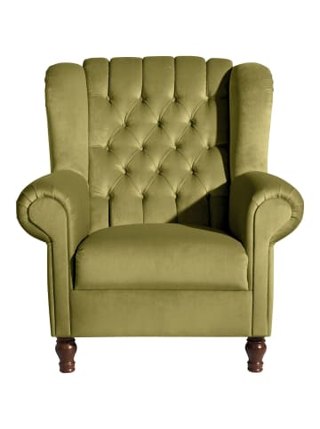 58 aufm Kessel OHRENBACKENSESSEL Katreen Bezug Samtvelours Buche nussbaum dunkel / oliv