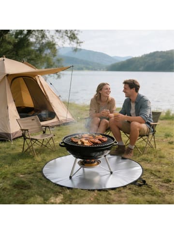 relaxdays Feuerfeste Unterlage in Schwarz/ Silber - Ø 100 cm