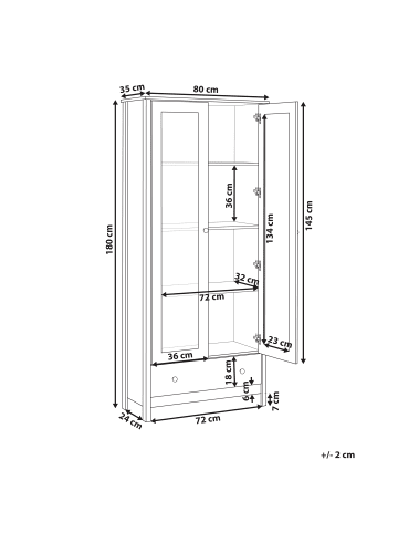 Beliani Vitrine NORNALUP in Weiß - (W) 80 x (H) 180 x (L) 35 cm