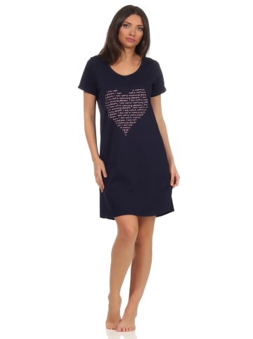 NORMANN Nachthemd kurzarm Schlafshirt Herz - 60326 in marine
