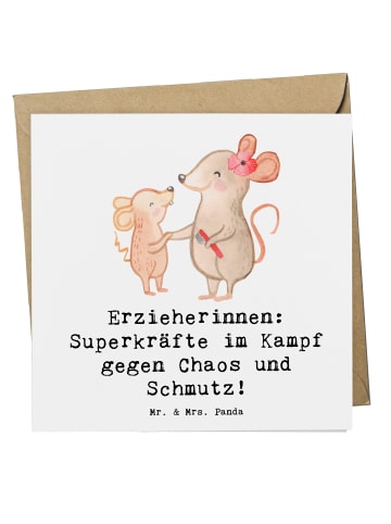 Mr. & Mrs. Panda Glückwunschkarte Superheldin Erzieherin mit Spruch in Weiß