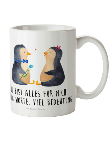 Mr. & Mrs. Panda Kindertasse Pinguin Pärchen mit Spruch in Weiß