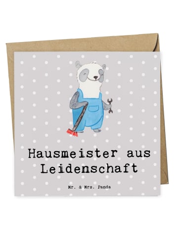 Mr. & Mrs. Panda Klappkarte Hausmeister Leidenschaft mit Spruch in Grau Pastell