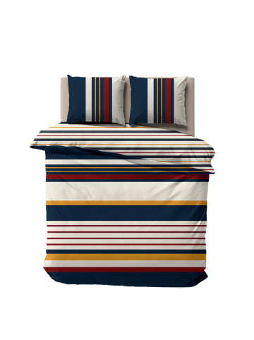 NAUTICA HOME Bettwäsche-Set HOLLINS (3 tlg), 100% Baumwolle, 200x200 cm in Blau/Creme