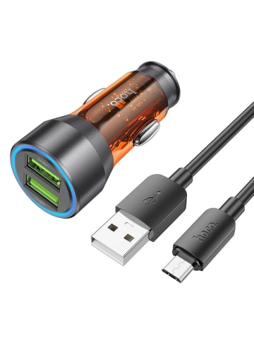 HOCO HOCO Autoladegerät 2 x USB QC 18W + USB-Kabel für Micro in Orange
