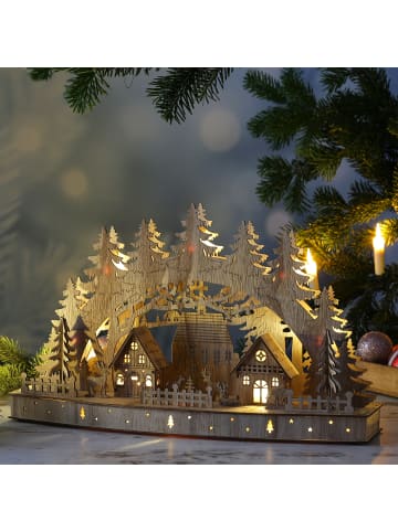 MARELIDA LED Schwibbogen Weihnachtsdorf Lichterbogen H: 26,5cm in braun