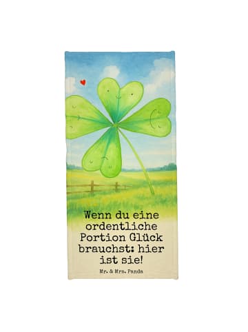 Mr. & Mrs. Panda Badehandtuch Blume Kleeblatt Design mit Spruch in Blattgrün