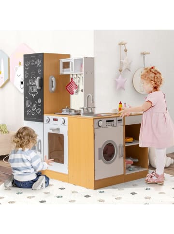 COSTWAY 3 in 1 Kinderküche, Spielküche mit Licht & Sound in Braun