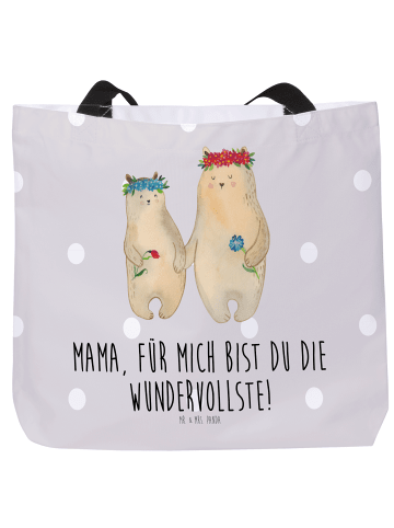 Mr. & Mrs. Panda Shopper Bären mit Blumenkranz mit Spruch in Grau Pastell