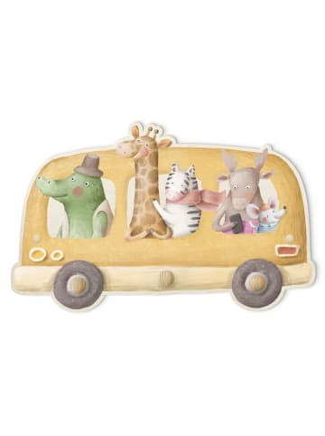 WALLART Kindergarderobe Holz - Bus voller Tiere Aquarell in Bunt