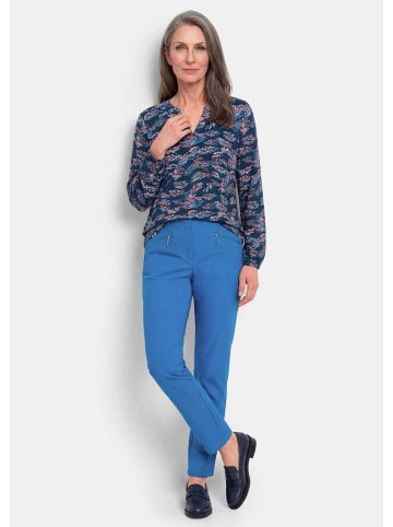 GOLDNER Jerseybluse mit Rundhals, V-Ausschnitt in marine / gemustert