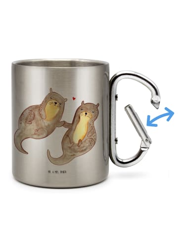 Mr. & Mrs. Panda Tasse Otter Hände halten ohne Spruch in Silber