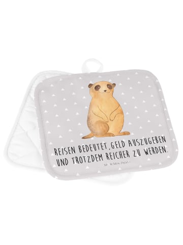 Mr. & Mrs. Panda Topflappen Erdmännchen mit Spruch in Grau Pastell