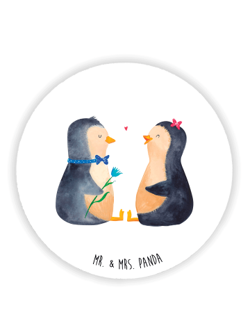 Mr. & Mrs. Panda Rund Magnet Pinguin Pärchen ohne Spruch in Weiß