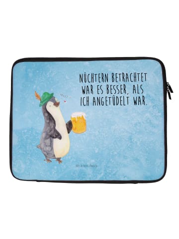 Mr. & Mrs. Panda Notebook Tasche Pinguin Bier mit Spruch in Eisblau