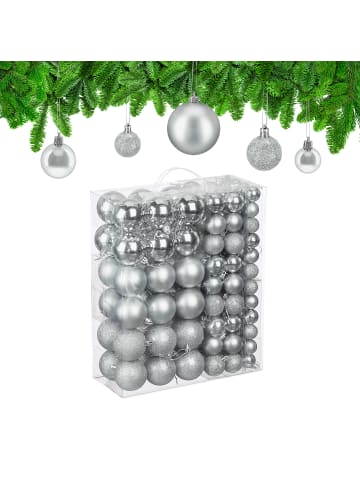 relaxdays 138-tlg. Weihnachtskugeln Set in Silber
