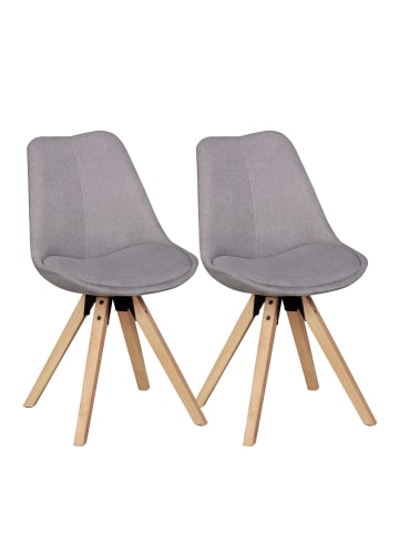 KADIMA DESIGN 2er Set Retro Esszimmerstuhl LIMA Hellgrau Polsterstuhl Stoff-Bezug in Grau