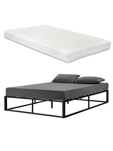 en.casa Metallbett Kreta mit Matratze in Schwarz (B)140cm