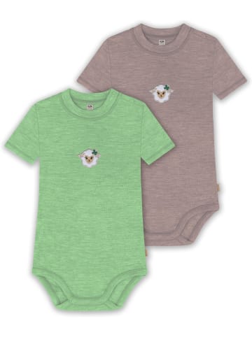 Normani Outdoor Sports Normani Outdoor Sports 2er Set Baby Kurzarmbody aus Merinowolle in Grün/Rosa