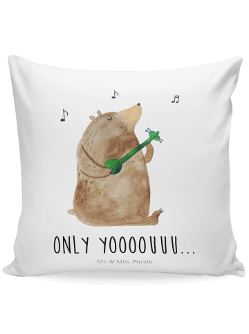 Mr. & Mrs. Panda Zierkissen Bär Gitarre mit Spruch in Weiß