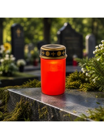 MARELIDA LED Solar Grablicht Grabkerze Friedhofskerze Lichtsensor 6,5x12cm rot